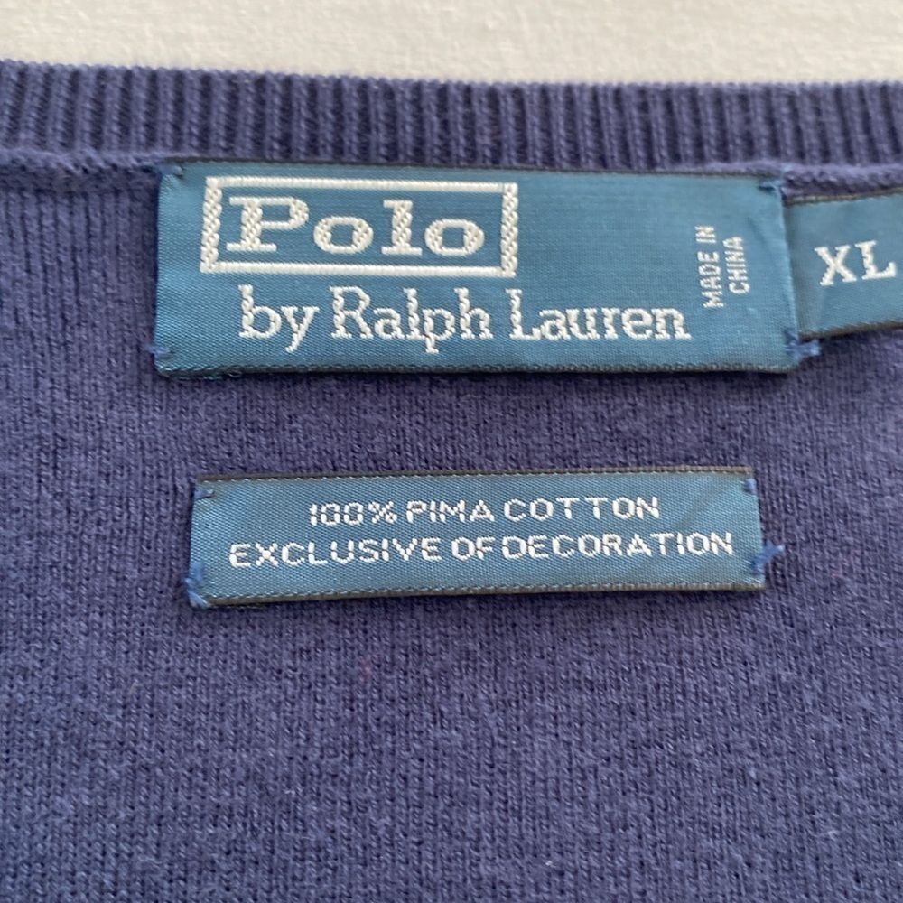 VTG Polo Ralph Lauren Pima Cotton V-neck Navy Blue Sweater Vest Men's Size XL - Picture 5 of 9